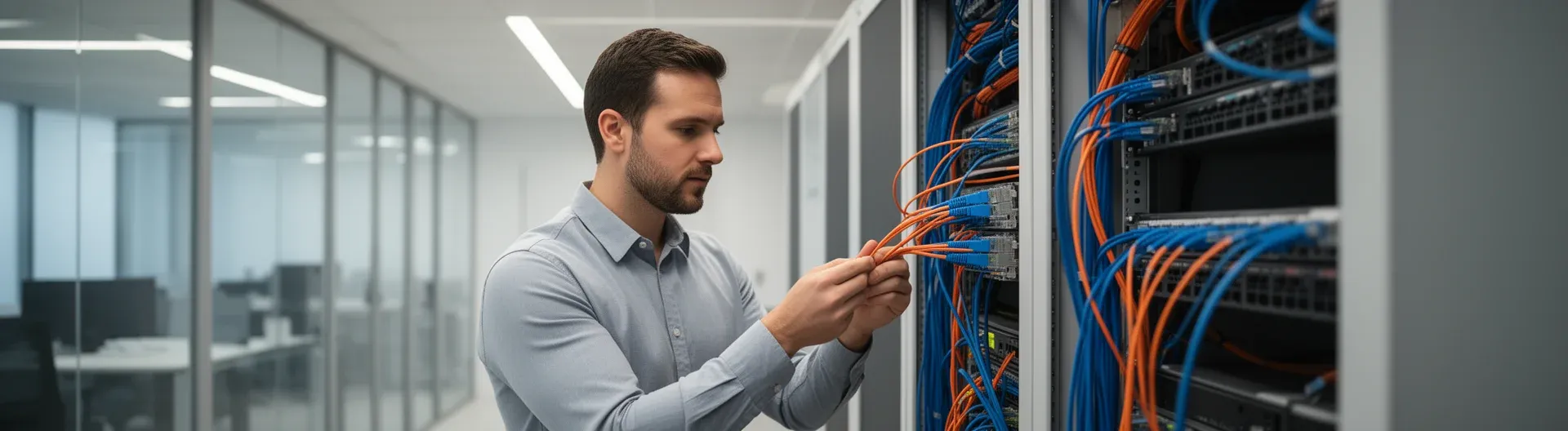 Modern european server room spain technician cable