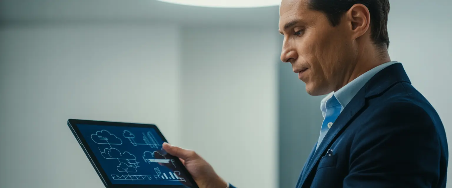 IT consulting team reviewing infrastructure plans, Technology consultant implementing cloud solutions, Cybersecurity expert configuring network protection, IT advisory meeting with business stakeholders, Managed services provider monitoring systems