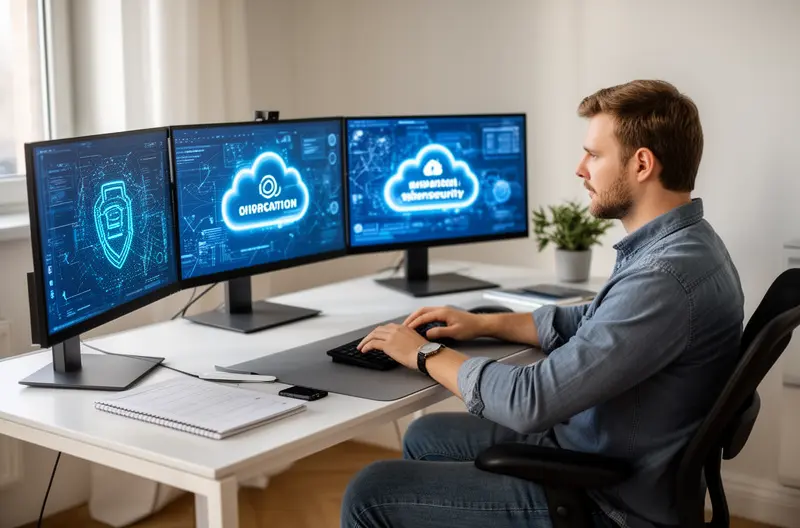 equipo de técnicos informáticos trabajando en centro de datos empresarial, profesional de IT configurando infraestructura de red segura, pantalla mostrando dashboard de monitorización de sistemas en tiempo real, consultor tecnológico asesorando a directivos sobre soluciones cloud, servidor empresarial con sistemas de backup y protección de datos