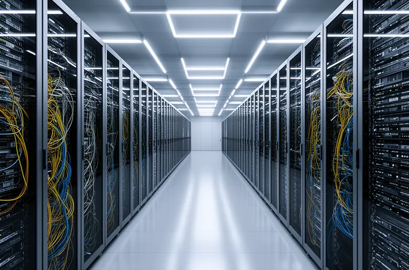 equipo de técnicos informáticos trabajando en centro de datos empresarial, profesional de IT configurando infraestructura de red segura, pantalla mostrando dashboard de monitorización de sistemas en tiempo real, consultor tecnológico asesorando a directivos sobre soluciones cloud, servidor empresarial con sistemas de backup y protección de datos