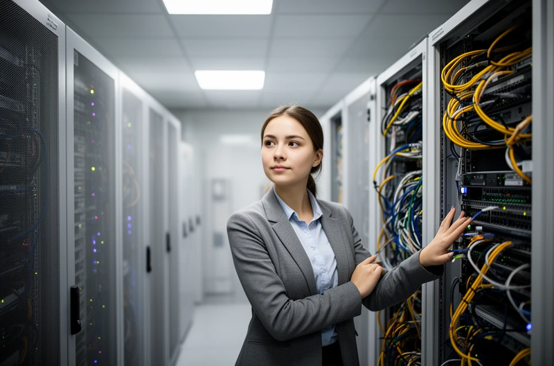 Instalación profesional de cableado estructurado categoría 6 en oficina corporativa, Certificación de cableado de red con equipamiento Fluke Networks en centro de datos, Rack de comunicaciones organizado con gestión profesional de cables y etiquetado normalizado, Tendido de fibra óptica monomodo para backbone entre edificios empresariales, Técnico realizando pruebas de certificación en panel de parcheo de red corporativa