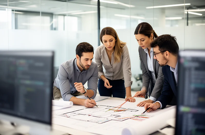 Técnico instalando cableado estructurado certificado en oficina Madrid, Armario de comunicaciones con switches y patch panels organizados profesionalmente, Certificación de red informática con equipo de medición avanzado, Instalación de fibra óptica en backbone empresarial Madrid, Infraestructura de red empresarial con segmentación VLANs y seguridad perimetral