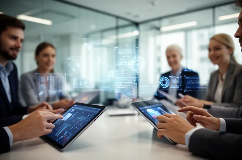 Equipo revisando plan de seguridad informática en sala de reuniones, Diagrama de arquitectura de ciberseguridad empresarial multicapa, Profesional configurando firewall y sistemas de protección avanzada, Sesión de formación en ciberseguridad para empleados corporativos, Panel de monitorización en tiempo real de amenazas informáticas