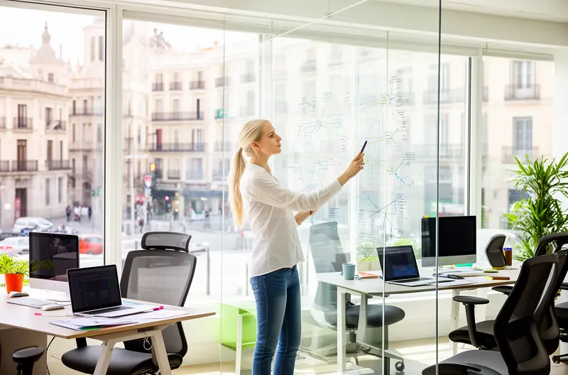 Equipo técnico realizando outsourcing IT en oficina de Madrid, Profesionales de sistemas gestionando infraestructura tecnológica empresarial, Técnico especializado en soporte IT presencial en empresa madrileña, Monitorización remota de sistemas informáticos en Madrid, Reunión de consultoría IT para outsourcing tecnológico