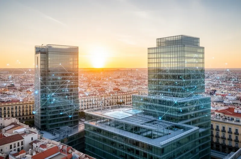 Técnico realizando mantenimiento preventivo en servidor empresarial Madrid, Equipo de soporte informático atendiendo incidencia técnica de forma remota, Firewall y sistemas de ciberseguridad protegiendo red corporativa, Profesional IT instalando equipos informáticos en oficina Madrid, Panel de monitorización de infraestructura tecnológica empresarial