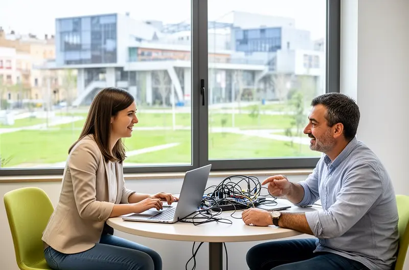 Técnico realizando mantenimiento preventivo de servidores en empresa de Badajoz, Sistema de monitorización remota de infraestructura IT en tiempo real, Equipo de soporte técnico presencial resolviendo incidencia informática, Panel de control de copias de seguridad automatizadas y verificadas, Sala de servidores con sistemas de protección y climatización optimizados
