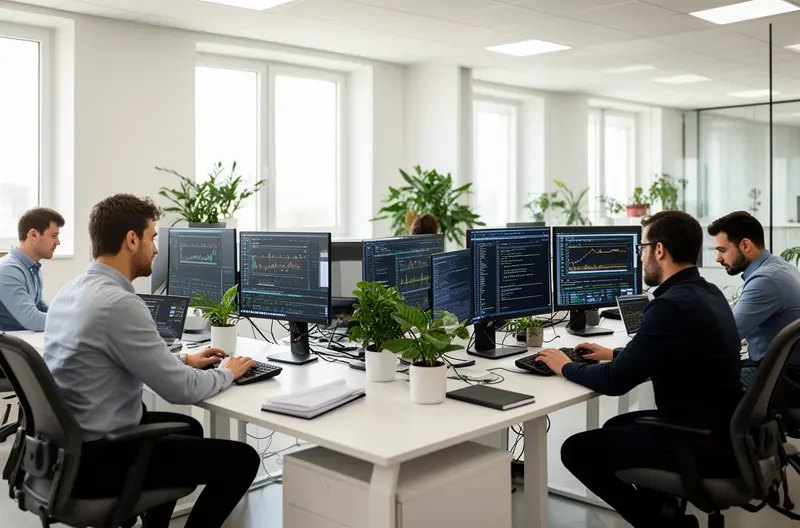 técnico realizando mantenimiento preventivo en servidor empresarial, equipo de soporte informático remoto atendiendo incidencia, sistema de monitorización de infraestructura IT en tiempo real, instalación de soluciones de ciberseguridad en empresa, auditoría técnica de sistemas informáticos corporativos