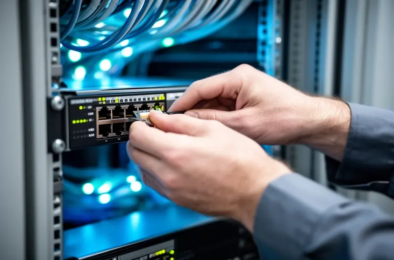 técnico realizando mantenimiento preventivo en servidor empresarial, equipo de soporte informático remoto atendiendo incidencia, sistema de monitorización de infraestructura IT en tiempo real, instalación de soluciones de ciberseguridad en empresa, auditoría técnica de sistemas informáticos corporativos