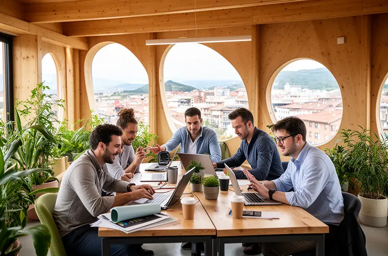 Técnico informático realizando mantenimiento preventivo en empresa de Álava, Equipo de soporte IT gestionando infraestructura tecnológica en Vitoria-Gasteiz, Sistema de monitorización remota para soporte informático empresarial, Profesional configurando soluciones de ciberseguridad en oficina de Álava, Sala de servidores con sistemas de backup y protección empresarial