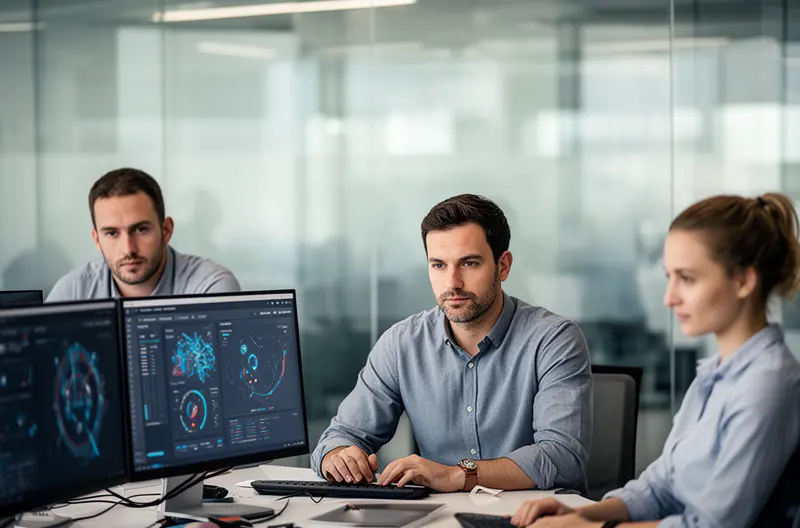 Técnico realizando mantenimiento preventivo en servidor empresarial en Tres Cantos, Equipo de soporte informático atendiendo incidencia crítica en oficina de Tres Cantos, Sistema de backup automatizado protegiendo datos empresariales en Tres Cantos, Firewall de seguridad perimetral instalado en empresa de Tres Cantos, Auditoría informática gratuita evaluando infraestructura tecnológica en Tres Cantos