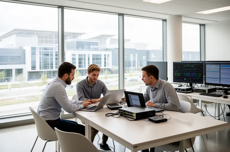 Técnico realizando mantenimiento informático preventivo en oficina de Arganda del Rey, Equipo de soporte IT atendiendo incidencia informática en empresa local, Sala de servidores con sistemas de monitorización y backup activos, Profesional configurando red empresarial segura con firewall avanzado, Auditoría informática evaluando infraestructura tecnológica de pyme