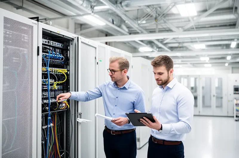 Técnico realizando mantenimiento preventivo en servidor empresarial en Aranjuez, Equipo de soporte informático atendiendo incidencia en oficina de Aranjuez, Sistema de seguridad informática protegiendo red empresarial, Auditoría tecnológica de infraestructura IT en empresa de Aranjuez, Panel de monitorización de sistemas informáticos en tiempo real