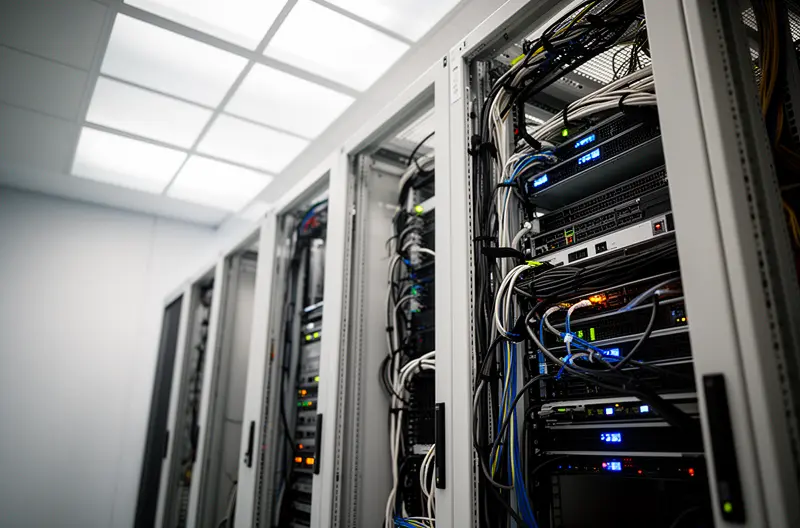 Técnico realizando mantenimiento informático en oficina de Alcobendas, Equipo de soporte técnico atendiendo incidencia informática en empresa, Servidor empresarial con sistemas de seguridad y backup en Alcobendas, Auditoría informática gratuita en pyme de Alcobendas, Infraestructura tecnológica moderna con mantenimiento preventivo