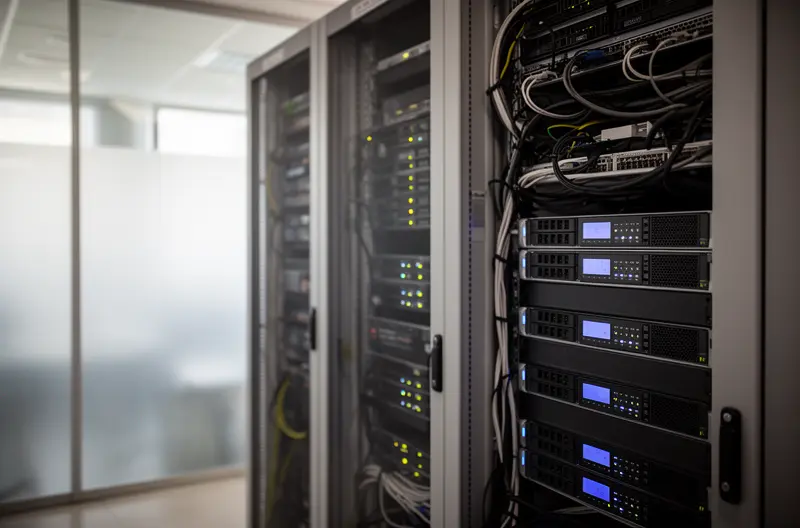 Técnico realizando mantenimiento informático en oficina de Alcobendas, Equipo de soporte técnico atendiendo incidencia informática en empresa, Servidor empresarial con sistemas de seguridad y backup en Alcobendas, Auditoría informática gratuita en pyme de Alcobendas, Infraestructura tecnológica moderna con mantenimiento preventivo