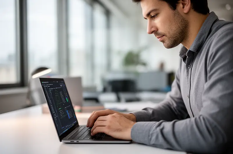 Técnico realizando mantenimiento informático en oficina de Getafe, Panel de monitorización proactiva de sistemas IT en tiempo real, Equipo de soporte técnico atendiendo incidencia informática presencial, Auditoría de infraestructura tecnológica en empresa de Getafe, Servidor empresarial con mantenimiento preventivo y copias de seguridad