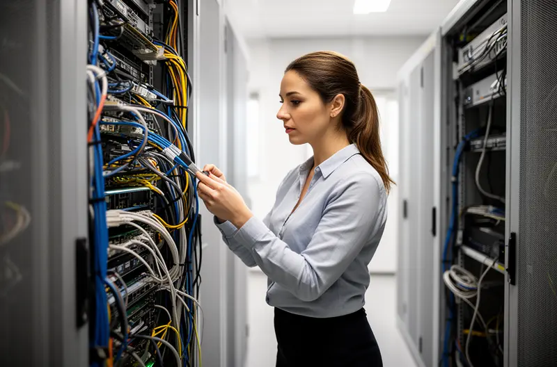 Técnico realizando mantenimiento preventivo en servidor empresarial en Leganés, Equipo de soporte informático revisando infraestructura tecnológica de empresa, Sistema NAS con copias de seguridad automatizadas en entorno empresarial, Monitorización de red empresarial con herramientas profesionales de gestión, Servicio de mantenimiento correctivo resolviendo incidencia informática en oficina