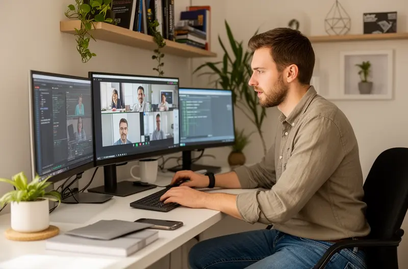 Técnico informático instalando red empresarial en oficina moderna, Equipo de consultores IT analizando infraestructura tecnológica de pyme, Sala de servidores con sistemas de seguridad y backup empresarial, Soporte técnico presencial configurando equipos informáticos en empresa, Dashboard de monitorización de sistemas IT con alertas preventivas