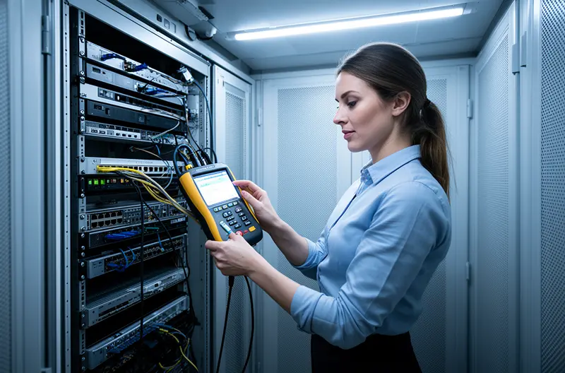 Técnico informático instalando red empresarial en oficina moderna, Equipo de consultores IT analizando infraestructura tecnológica de pyme, Sala de servidores con sistemas de seguridad y backup empresarial, Soporte técnico presencial configurando equipos informáticos en empresa, Dashboard de monitorización de sistemas IT con alertas preventivas