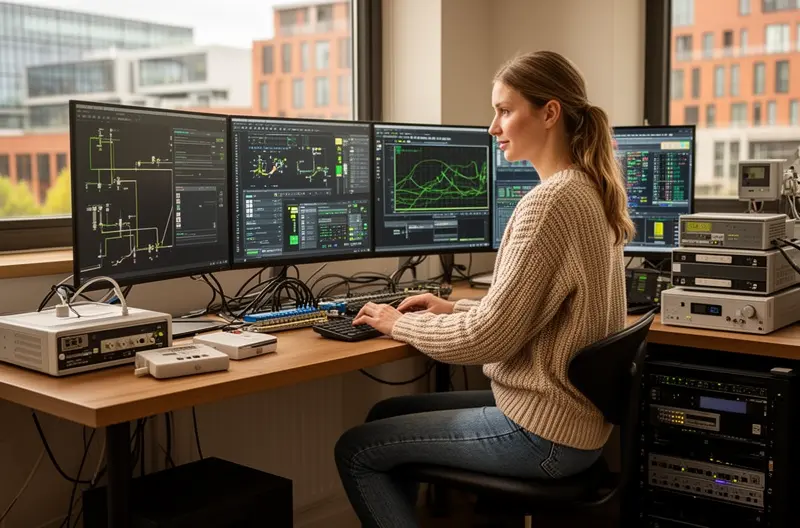 Sala de servidores con racks montados profesionalmente y cableado estructurado, Centro de proceso de datos con sistema de climatización y suelo técnico elevado, Técnico instalando equipamiento en rack de comunicaciones de CPD empresarial, Infraestructura de CPD con racks organizados y gestión de cables optimizada, Sistema de monitorización ambiental en centro de datos con racks de servidores