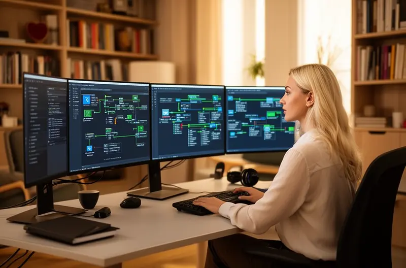 Técnico configurando firewall empresarial en rack de servidores, Interfaz de administración de firewall UTM mostrando dashboard de seguridad, Diagrama de arquitectura de red con firewall protegiendo perímetro, Consola de gestión centralizada monitoreando múltiples firewalls, Equipo de especialistas instalando solución de firewall hardware