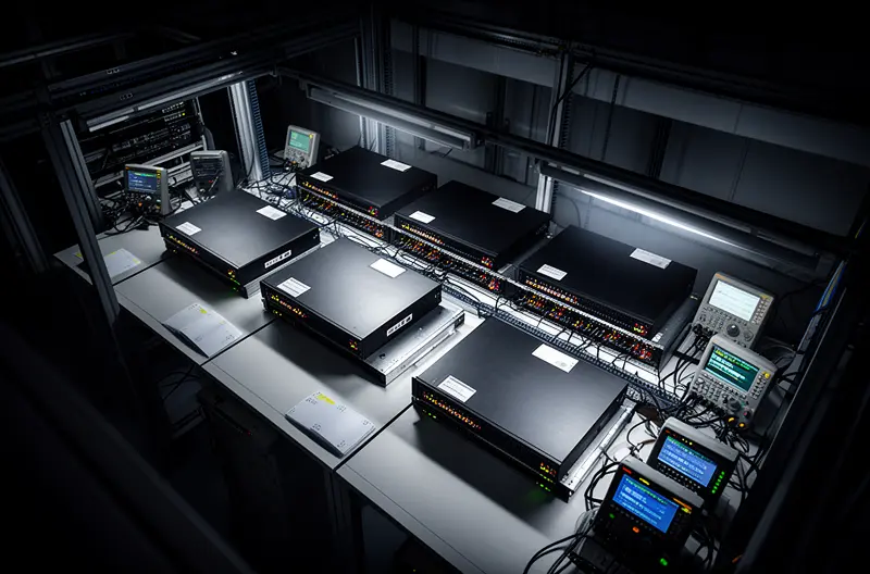 Técnico configurando firewall empresarial en rack de servidores, Interfaz de administración de firewall UTM mostrando dashboard de seguridad, Diagrama de arquitectura de red con firewall protegiendo perímetro, Consola de gestión centralizada monitoreando múltiples firewalls, Equipo de especialistas instalando solución de firewall hardware