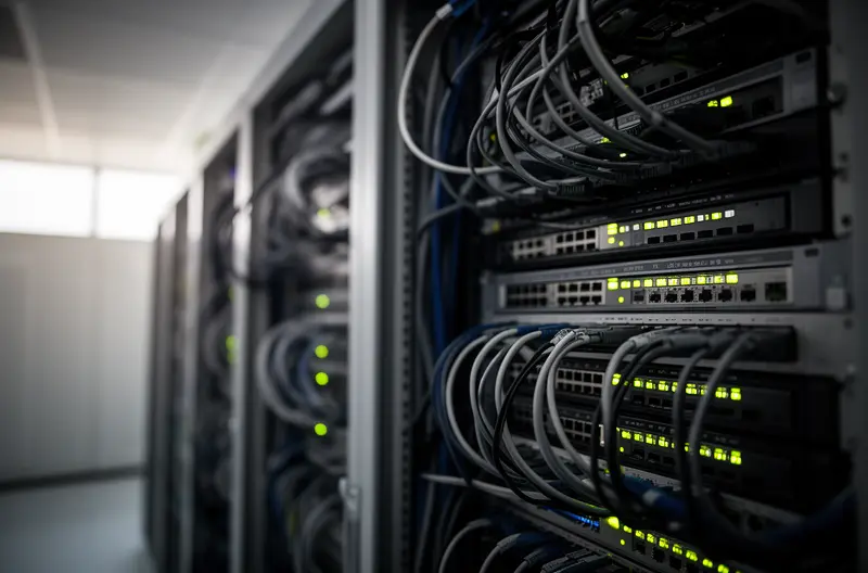 Equipo de profesionales analizando estrategias de ciberseguridad en pantallas de monitorización, Firewall de próxima generación protegiendo red empresarial contra amenazas externas, Sistema de backup automatizado realizando copias de seguridad de datos críticos empresariales, Autenticación multifactor en dispositivo móvil para acceso seguro a sistemas corporativos, Panel de control centralizado mostrando estado de seguridad de endpoints empresariales