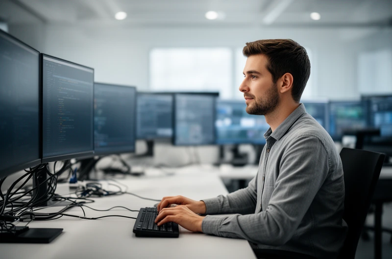 Equipo técnico realizando auditoría de seguridad informática en sala de servidores, Diagrama de fases del proceso de auditoría informática empresarial, Especialista analizando vulnerabilidades en infraestructura tecnológica corporativa, Informe detallado de auditoría de ciberseguridad con recomendaciones prioritarias, Consultor IT evaluando cumplimiento normativo ISO 27001 en empresa