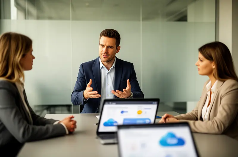 Equipo técnico gestionando infraestructura IT externalizada en sala de servidores, Profesionales revisando estrategia de outsourcing informático en oficina moderna, Técnico configurando sistemas de ciberseguridad en entorno empresarial, Dashboard de monitorización de servicios IT gestionados en pantalla, Reunión de planificación de transición a externalización de servicios tecnológicos