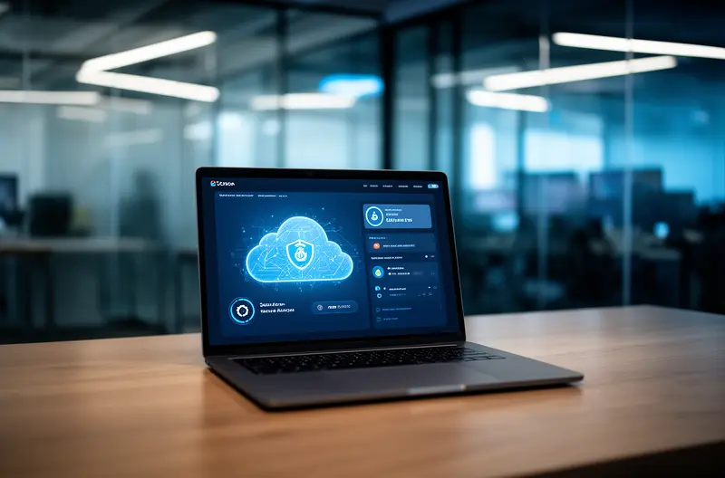 Servidor cloud empresarial con cifrado de datos y backup automático, Equipo colaborando en tiempo real mediante almacenamiento en la nube seguro, Dashboard de monitorización continua de infraestructura cloud empresarial, Arquitectura escalable de almacenamiento en la nube para pymes, Técnico realizando auditoría de seguridad en entorno cloud corporativo