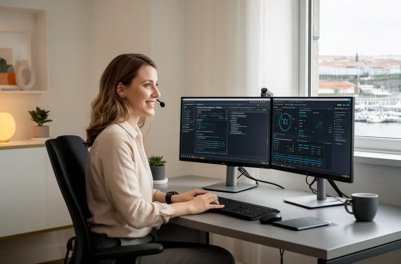 Técnico realizando mantenimiento preventivo en servidor de empresa en La Coruña, Equipo de soporte informático configurando red empresarial en oficina, Monitorización remota de sistemas informáticos con herramientas profesionales, Auditoría de infraestructura IT en empresa del sector industrial, Técnico instalando equipos informáticos en instalaciones de cliente en Galicia