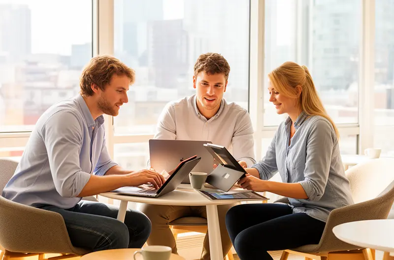 Consultor IT analizando infraestructura tecnológica empresarial, Equipo técnico implementando soluciones cloud y virtualización, Sistema de ciberseguridad multicapa protegiendo red corporativa, Profesional configurando servicios gestionados y monitorización, Automatización de procesos IT mejorando eficiencia operativa