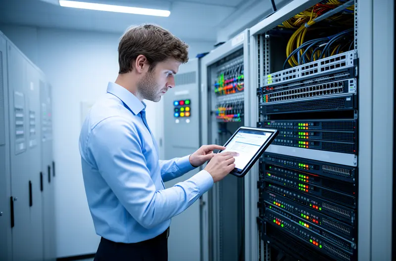 Auditor revisando checklist de seguridad informática en servidor empresarial, Técnico evaluando protocolos de red con herramientas de auditoría profesional, Diagrama de flujo de auditoría informática con puntos de control críticos, Profesional IT analizando políticas de contraseñas en pantalla de monitorización, Equipo de ciberseguridad realizando auditoría de sistemas con checklist estructurado