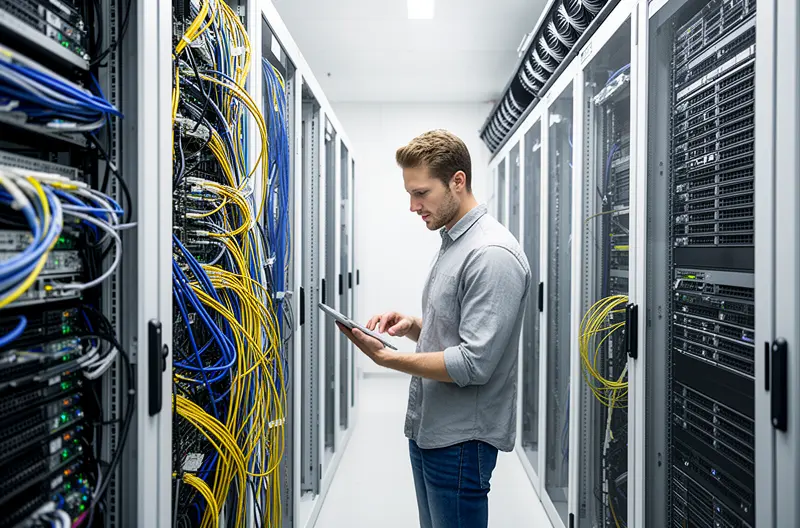 Técnico realizando mantenimiento preventivo en servidor empresarial en Pinto, Equipo de soporte informático revisando infraestructura de red en oficina, Sistema de backup empresarial con protección de datos y recuperación, Firewall y soluciones de ciberseguridad implementadas en empresa local, Auditoría informática gratuita evaluando equipos y servidores en Pinto