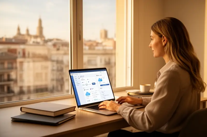 Técnico realizando mantenimiento preventivo en servidores empresariales, Infraestructura de red empresarial con cableado estructurado certificado, Equipo de soporte técnico gestionando servicios informáticos remotos, Sistema de ciberseguridad multicapa protegiendo datos empresariales, Migración de servicios empresariales a la nube con Microsoft Azure