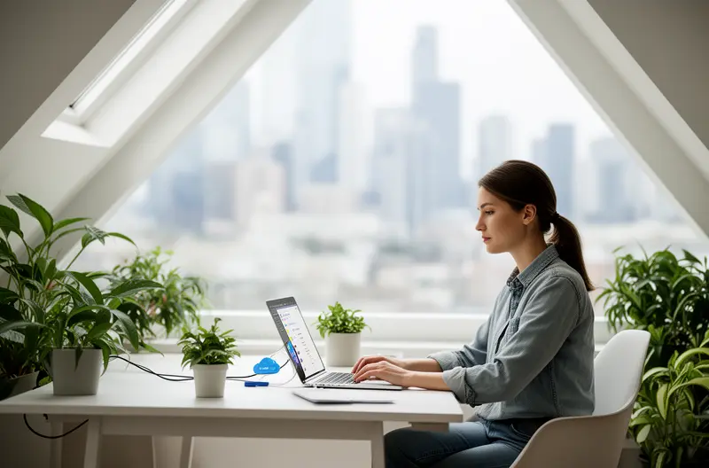 Equipo técnico planificando estrategia de migración cloud empresarial, Dashboard de monitorización de servicios cloud con métricas de rendimiento, Infraestructura cloud escalable con servidores virtuales y redes seguras, Profesionales analizando resultados de migración cloud exitosa, Centro de datos cloud con soluciones de seguridad y backup integrados