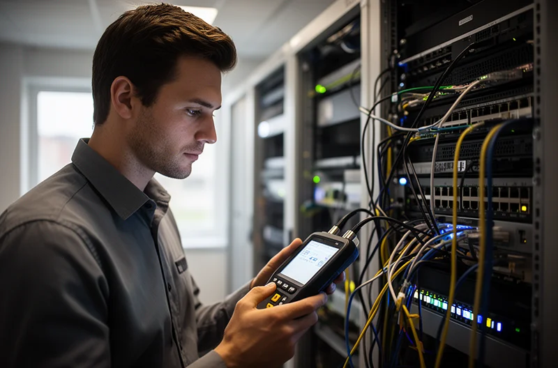 técnico realizando mantenimiento preventivo en servidor empresarial, monitorización remota de sistemas informáticos en tiempo real, auditoría técnica de infraestructura IT en oficina, plan de mantenimiento preventivo documentado para pymes, herramientas profesionales de gestión y control de redes