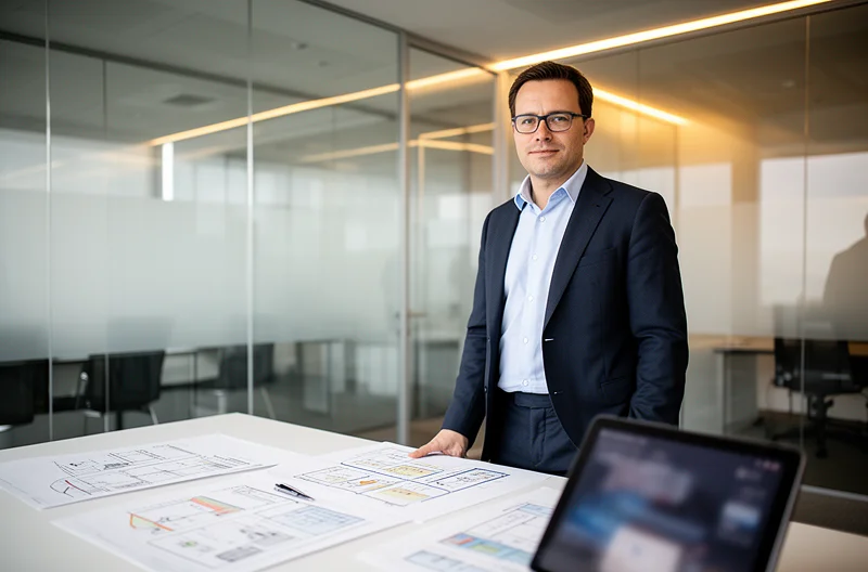 Equipo empresarial revisando plan estratégico IT en sala de reuniones moderna, Dashboard con KPIs y métricas de rendimiento tecnológico en pantalla, Arquitectura de infraestructura IT cloud y on-premise con iconos de seguridad, Consultor IT presentando roadmap tecnológico con marcos ITIL y COBIT, Monitorización en tiempo real de sistemas críticos empresariales con gráficos