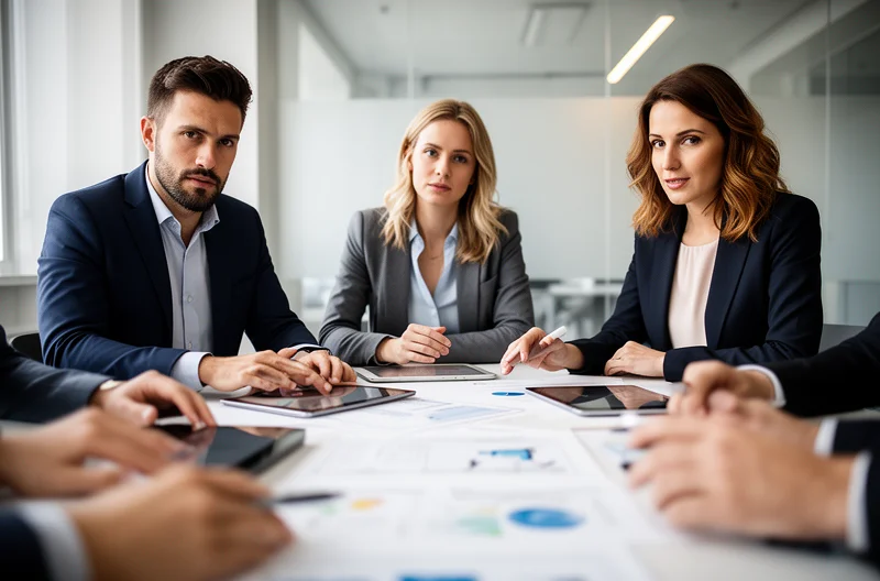Equipo empresarial revisando plan estratégico IT en sala de reuniones moderna, Dashboard con KPIs y métricas de rendimiento tecnológico en pantalla, Arquitectura de infraestructura IT cloud y on-premise con iconos de seguridad, Consultor IT presentando roadmap tecnológico con marcos ITIL y COBIT, Monitorización en tiempo real de sistemas críticos empresariales con gráficos