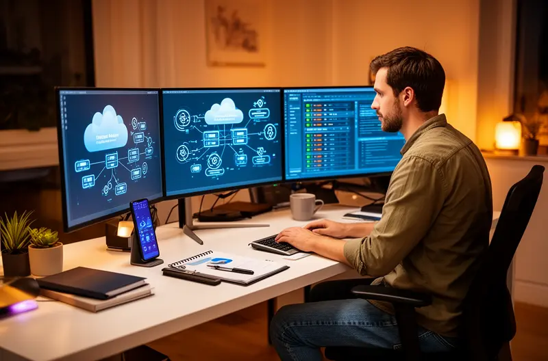Equipo de consultoría IT analizando infraestructura tecnológica empresarial, Dashboard de monitorización proactiva de sistemas informáticos con métricas de disponibilidad, Implementación de soluciones de ciberseguridad avanzada en entorno corporativo, Auditoría tecnológica exhaustiva identificando oportunidades de optimización IT, Transformación digital exitosa con servicios gestionados y soporte técnico especializado