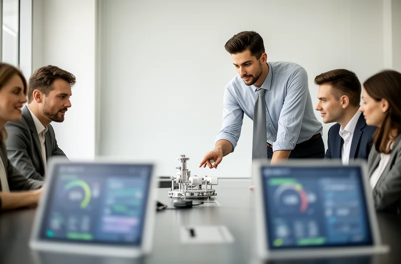 Sistema de sensores de calidad del aire instalado en oficina moderna, Panel de control ambiental mostrando datos en tiempo real de contaminantes, Técnico configurando sensor inteligente de monitoreo de aire interior, Dashboard centralizado con métricas de calidad ambiental y alertas, Instalación profesional de estación de monitoreo de partículas PM2.5