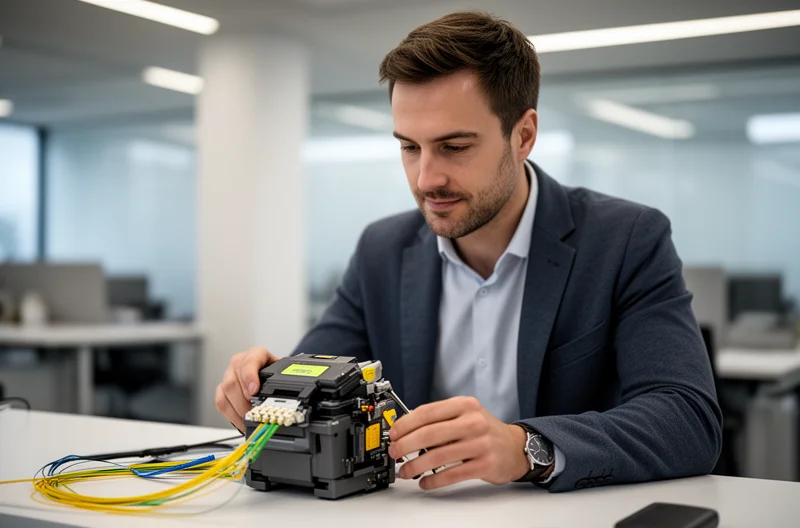Instalación profesional de cableado estructurado en oficinas empresariales, Técnico certificando red informática con equipos de medición avanzados, Infraestructura de red empresarial con switches y racks organizados, Ingeniero configurando firewall de seguridad para protección de red corporativa, Sala de servidores con sistema de climatización y monitorización continua