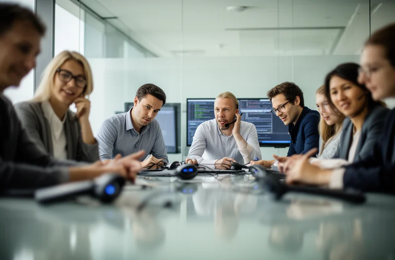 Sistema de voz IP empresarial en sala de reuniones, Teléfono IP multiconferencia Panasonic NT700 para empresas, Infraestructura de telefonía VoIP corporativa, Implementación de voz IP en oficina moderna
