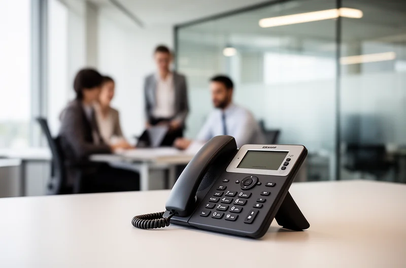 Sistema de voz IP empresarial en sala de reuniones, Teléfono IP multiconferencia Panasonic NT700 para empresas, Infraestructura de telefonía VoIP corporativa, Implementación de voz IP en oficina moderna