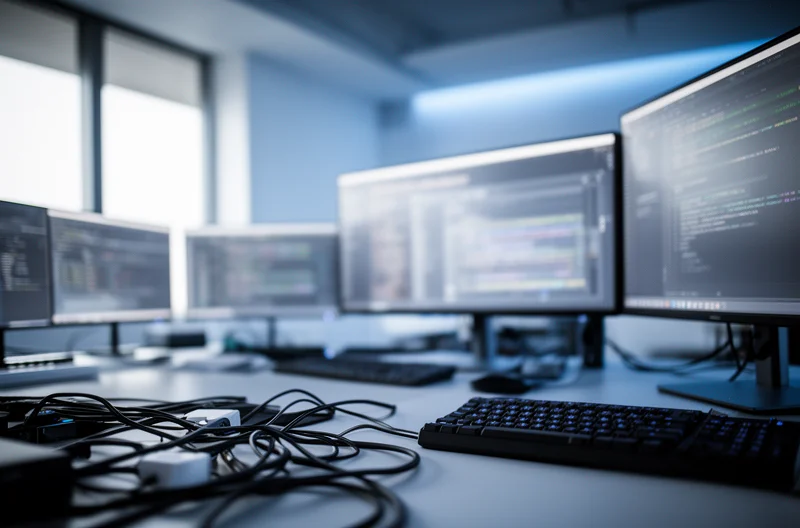 Equipo de profesionales IT gestionando infraestructura tecnológica empresarial, Consultor tecnológico analizando sistemas informáticos en oficina moderna, Servidor de red empresarial con monitorización y gestión remota, Empresario revisando reducción de costes IT en dashboard digital, Especialistas en ciberseguridad implementando soluciones de protección empresarial